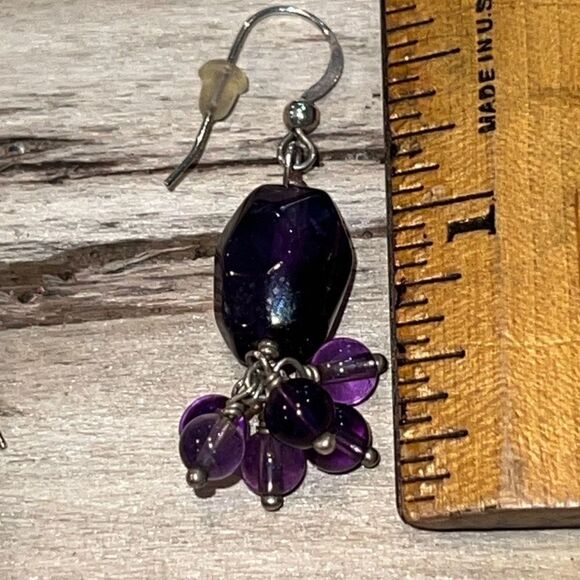 Deep Purple Amethyst Beaded Dangles Earrings - Picture 5 of 6
